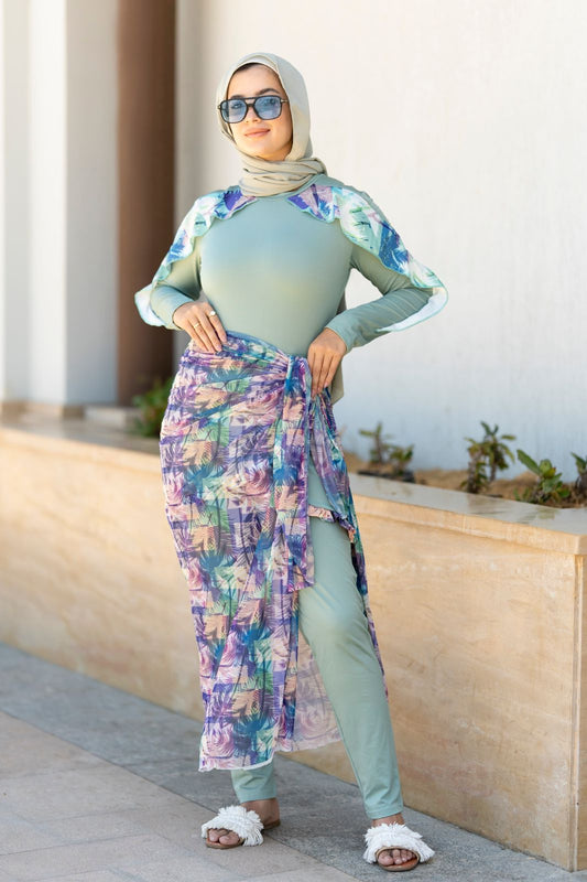 Mint ruffle burkini (3 pieces)